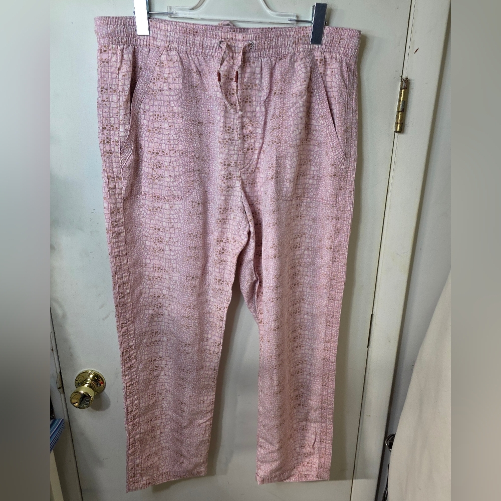 Anthropologie Women's Size L Drawstring Pull-On Pants Animal Print Pink